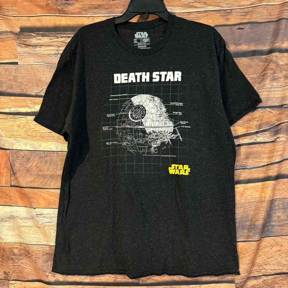 Star Wars Death Star Blueprint Schematic Shirt Mens XL Fifth Sun Black Graphic
